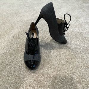 Alex Marie Tryina Black and Gray Lace-Up Heels